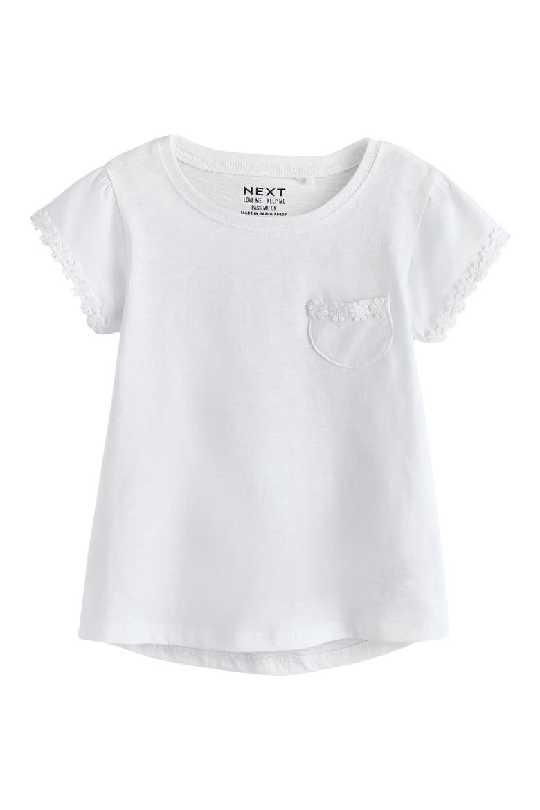 Kids' Daisy Embroidered Cotton Pocket T-Shirt, Main, color, WHITE