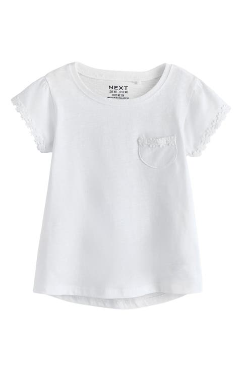 Kids' Daisy Embroidered Cotton Pocket T-Shirt