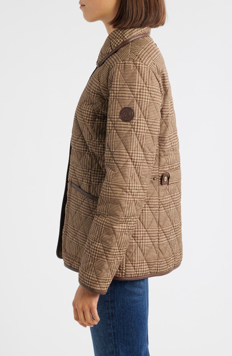 Lauren Ralph Lauren Houndstooth Check Quilted Coat, Alternate, color, Cognac Check