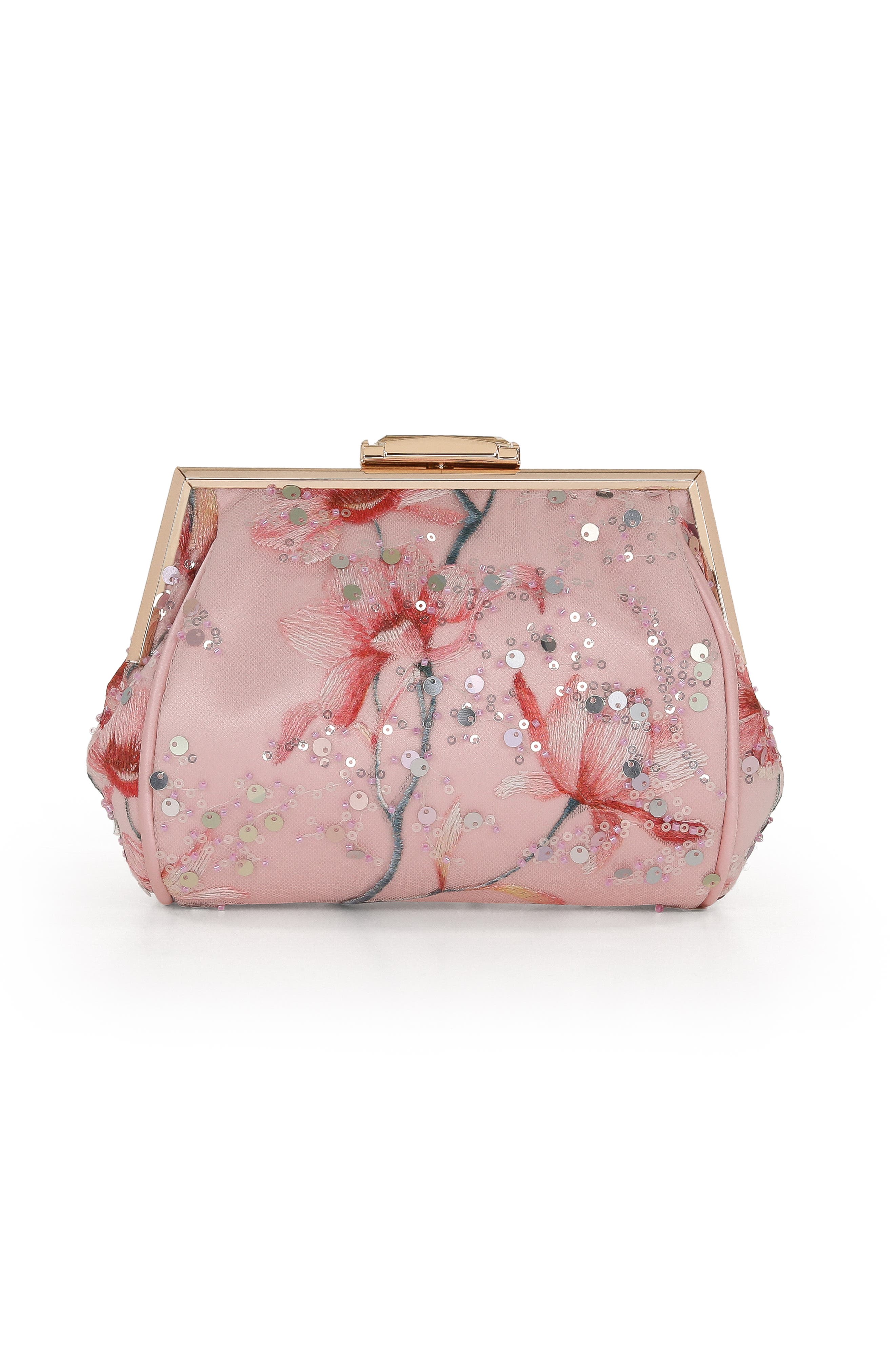 Jewel Badgley Mischka Flora Floral Embroidered and Sequin Signature Pouch Clutch, Alternate, color, Blush