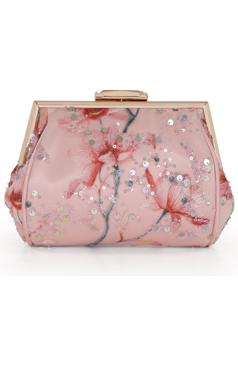 Jewel Badgley Mischka Flora Floral Embroidered and Sequin Signature Pouch Clutch, Alternate, color, Blush