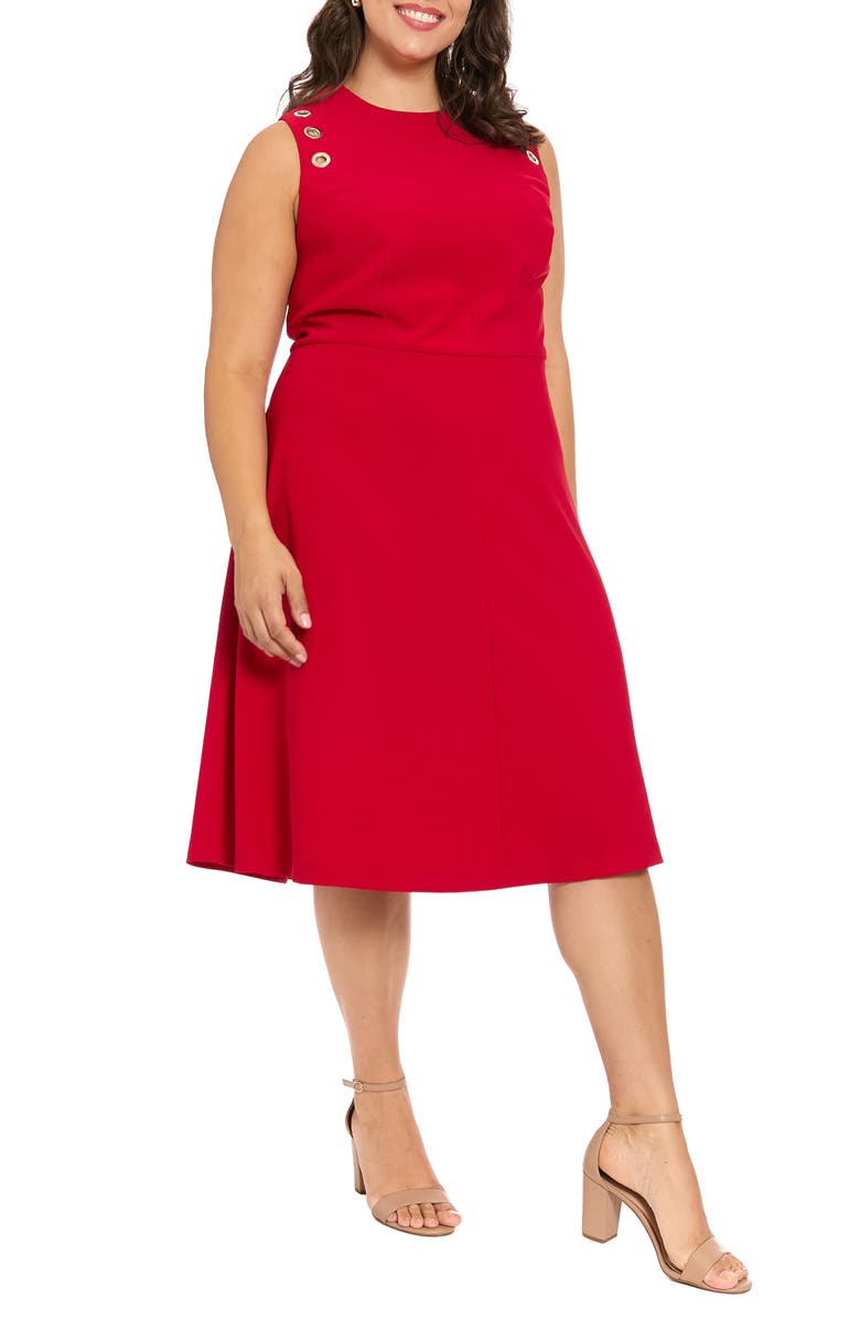 London Times Grommet Sleeveless Midi Dress, Alternate, color, Baroq Ruby