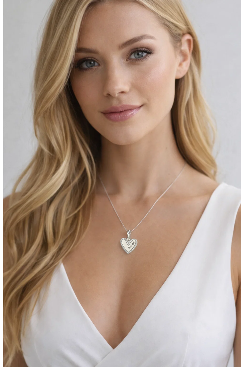Marina "Love You" Pavé Heart Necklace, Alternate, color, Silver