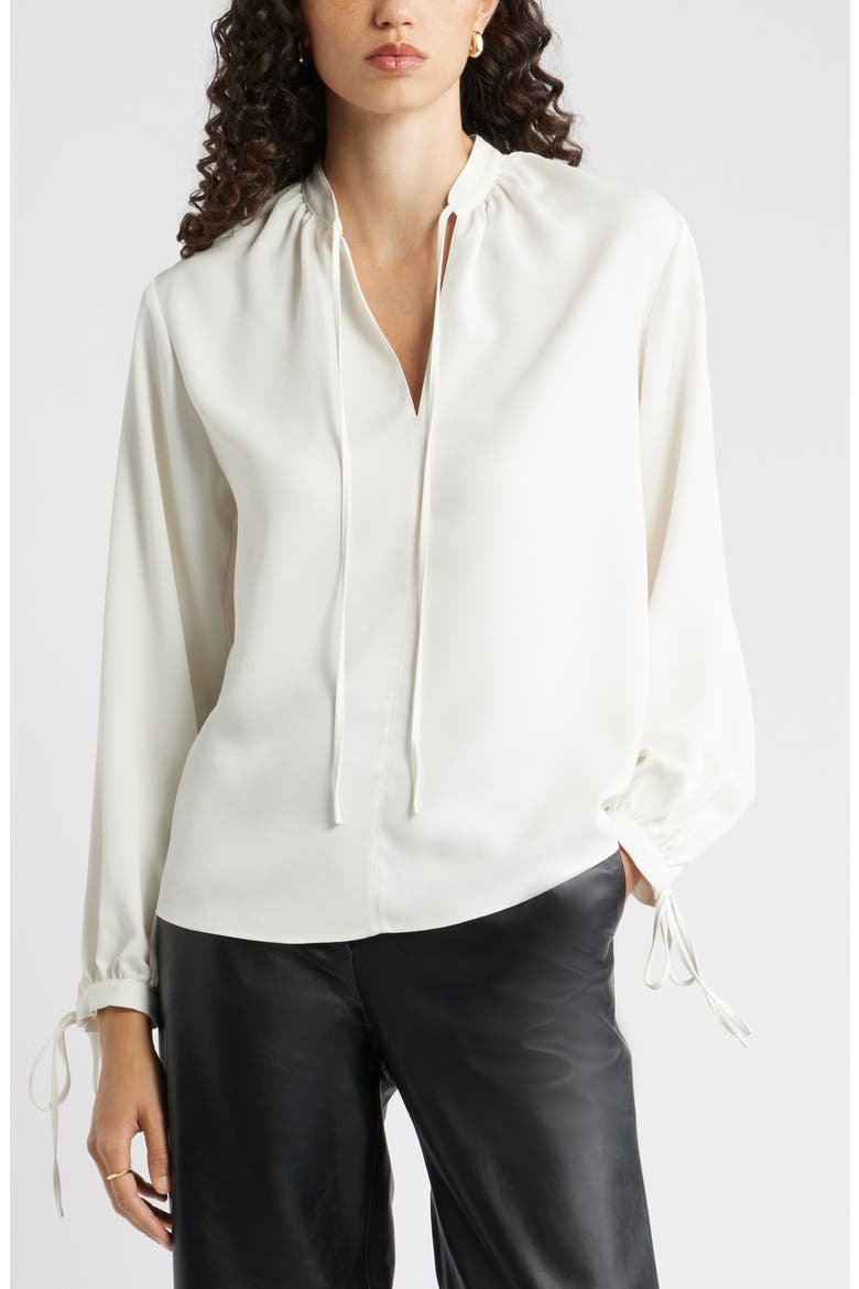 Long Sleeve Tie Neck Shirt, Main, color, IVORY TOFU