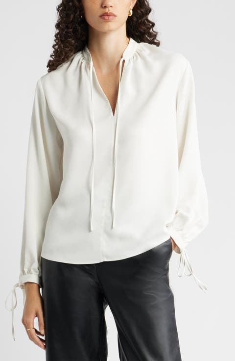 Long Sleeve Tie Neck Shirt