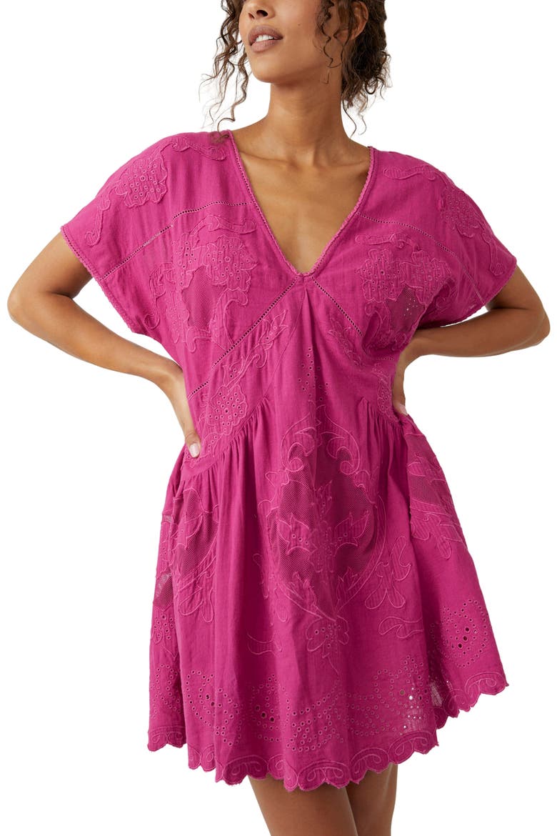 Serenity Embroidered Cotton Minidress, Alternate, color, DRAGONFRUIT PUNCH