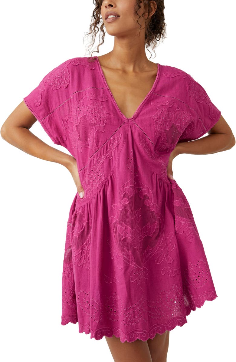 Free People Serenity Embroidered Cotton Minidress, Alternate, color, Dragonfruit Punch