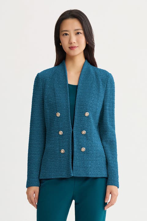 Tailored Tonal Eyelash Tweed Knit Jacket