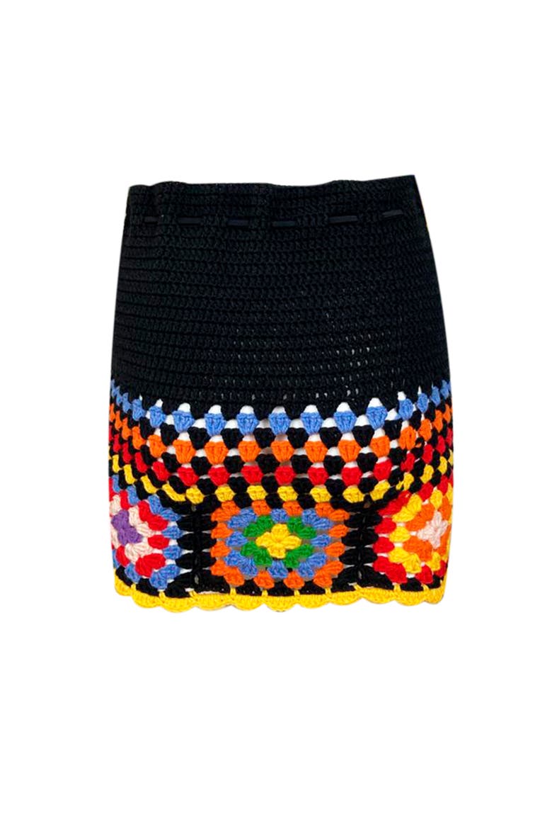 Kids' Floral Pattern Hand-Crochet Skirt-Cover Up, Alternate, color, Black