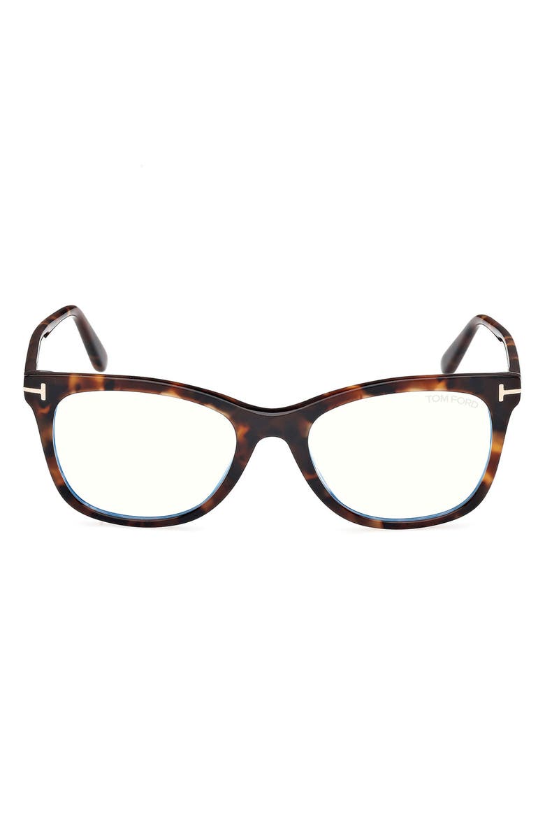 TOM FORD 52mm Square Blue Light Blocking Glasses, Main, color, Havana Eco / T Logo