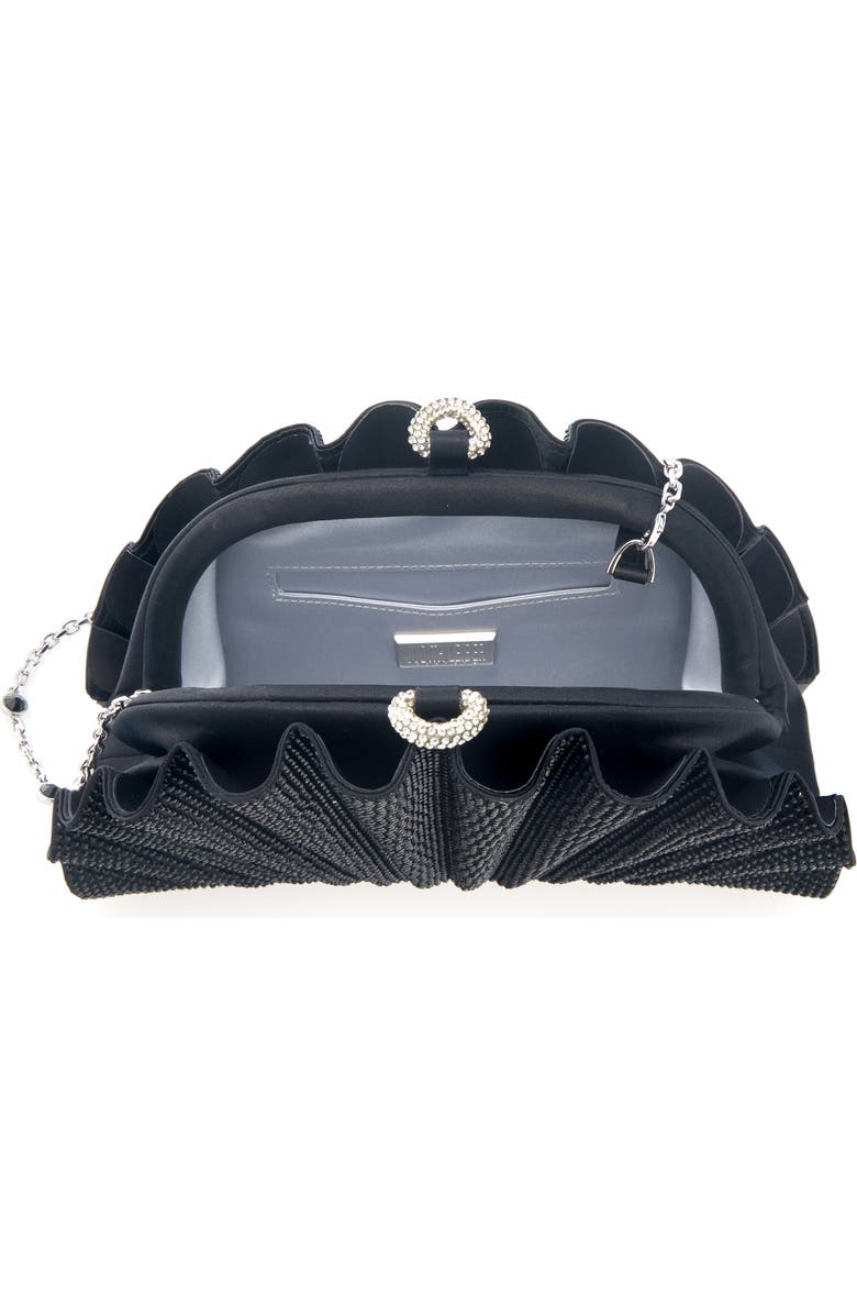 JUDITH LEIBER COUTURE Origami Fan Crystal Embellished Satin Clutch, Alternate, color, Silver Jet