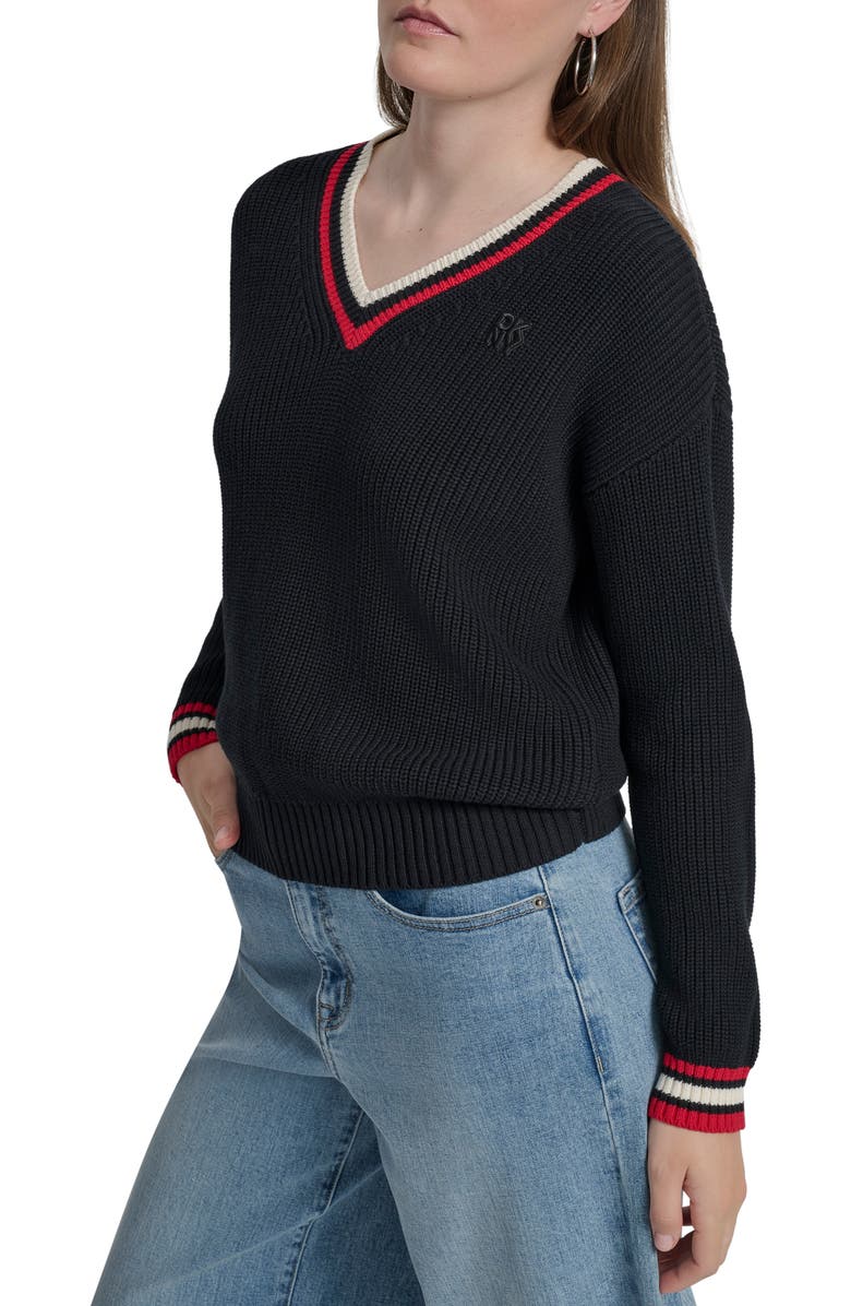 DKNY Jeans V-Neck Shaker Stitch Cotton Sweater, Alternate, color, 