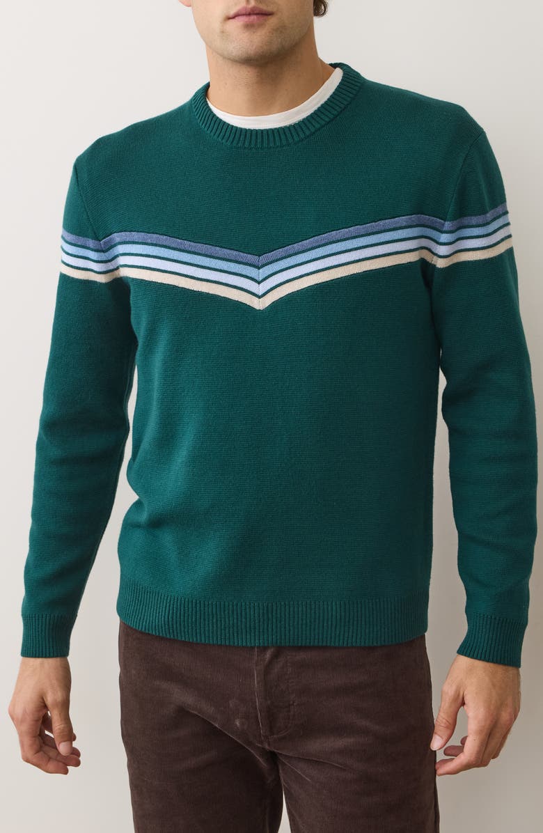 Marine Layer Dean Chevron Cotton Blend Crewneck Sweater, Main, color, Green Cool Stripe