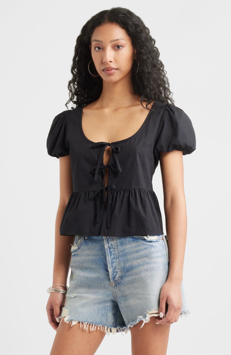 BP. Tie Front Cotton Poplin Top, Main, color, Black