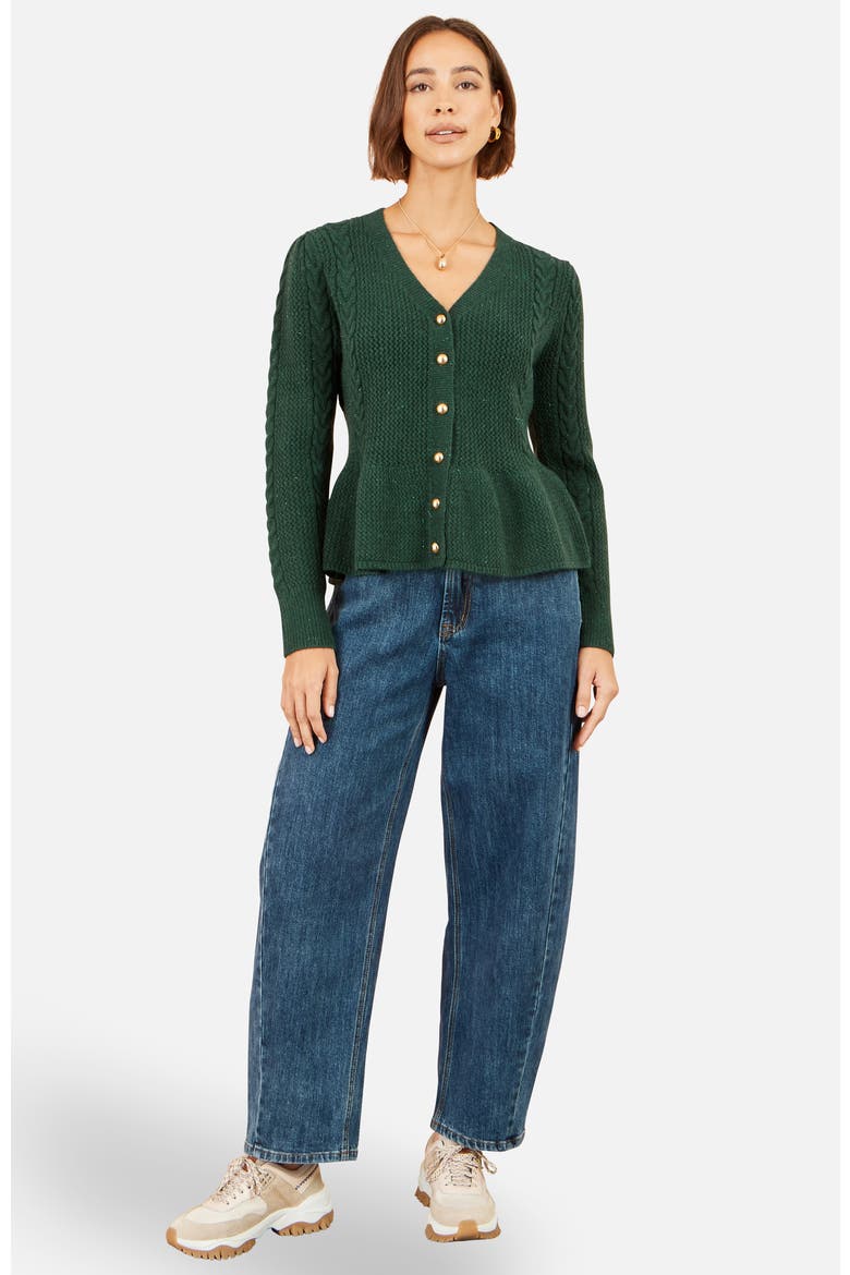 Cable Knit Peplum Cardigan, Alternate, color, Green