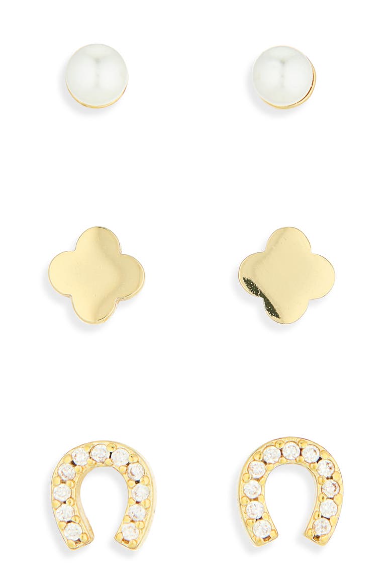 Luck Set of 3 Stud Earrings, Main, color, GOLD