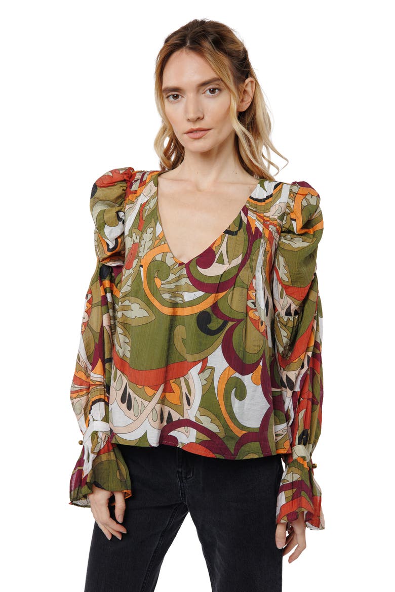 Kysandra Abstract Print V-Neck Top, Alternate, color, GREEN MULTI