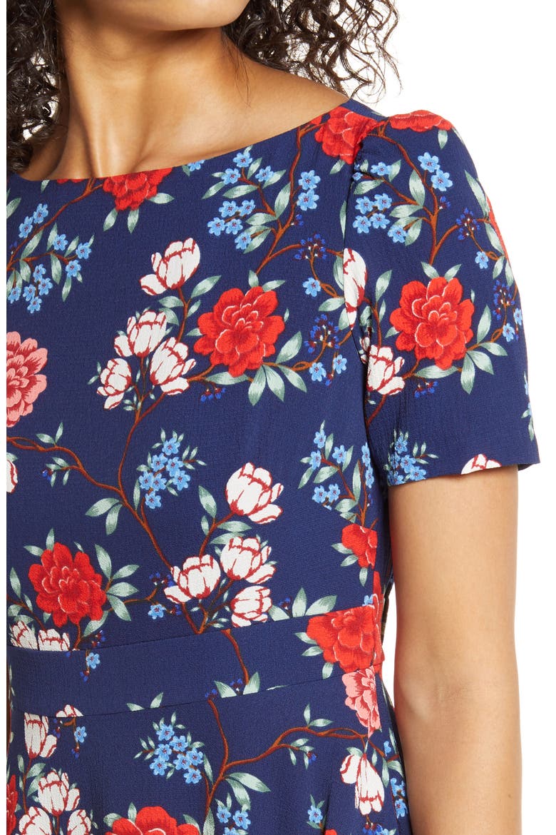 Floral Crepe A-Line Dress, Alternate, color, NAVY RED