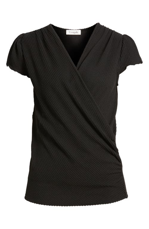 Loveappella Texture Wrap Front Top In Black