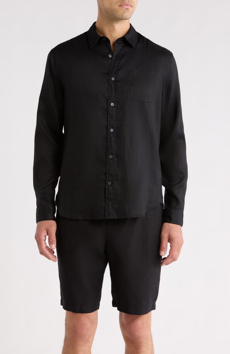 Vince Linen Button-Up Shirt, Main, color, Black