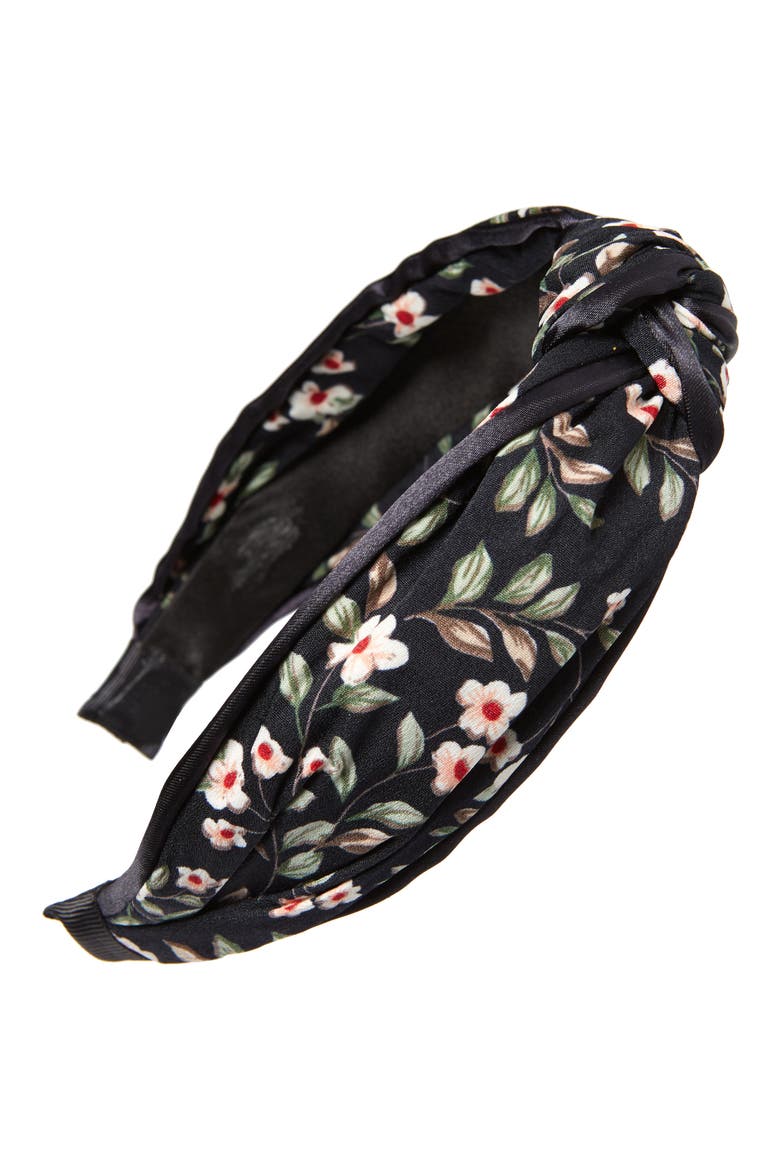 Floral Knotted Headband, Main, color, BLACK FLORAL