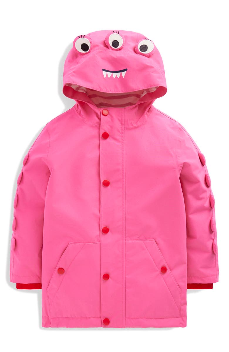 Mini Boden Kids' Waterproof Hooded Jacket, Main, color, Sorbet Pink Monster