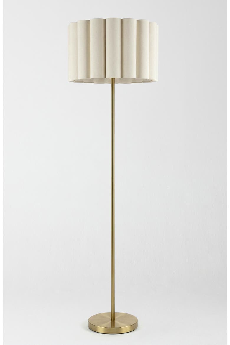 Estelle 65" Polished Brass LED Floor Lamp with Scalloped Ivory Cotton Drum Shade, Bulb Included, Main, color, Polished Brass