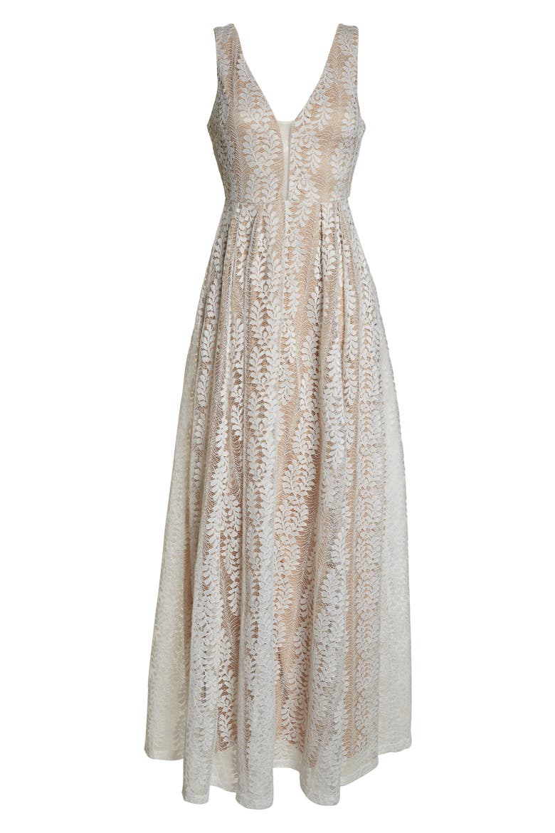 Eliana Lace V-Neck Gown, Alternate, color, WHITE/ NUDE