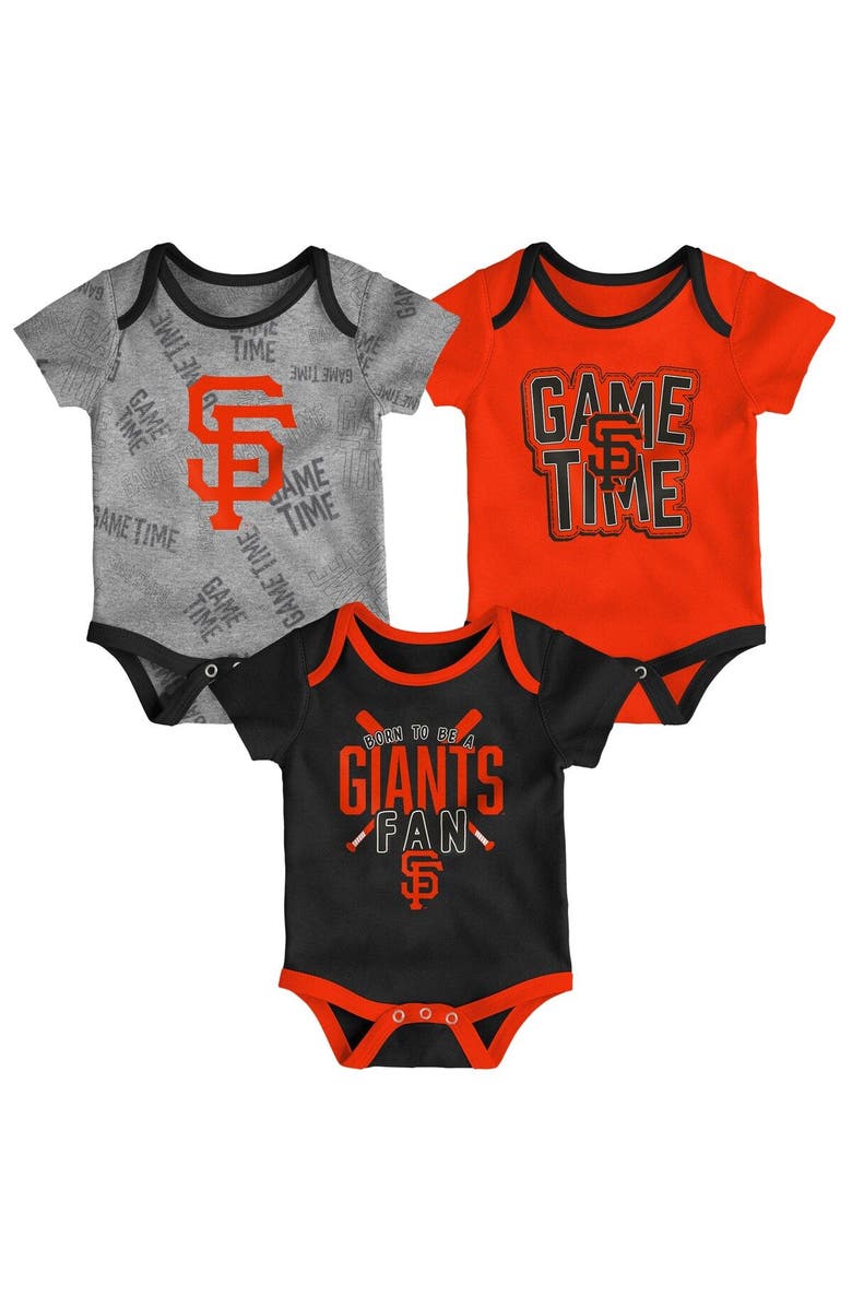 Outerstuff Newborn & Infant San Francisco Giants Black/Orange/Heathered Gray Game Time Three-Piece Bodysuit Set, Main, color, Black