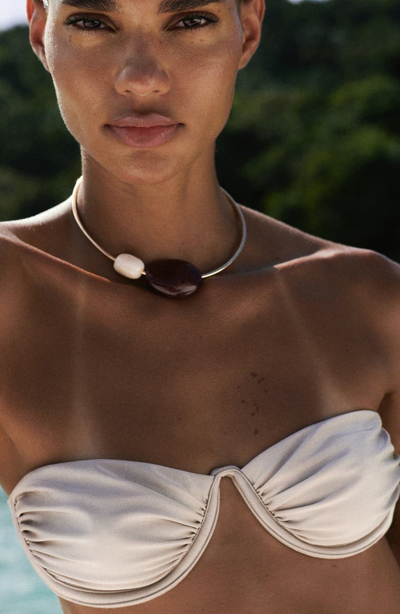 MANGO Shiny Bikini Top, Alternate, color, Light/ Pastel Grey