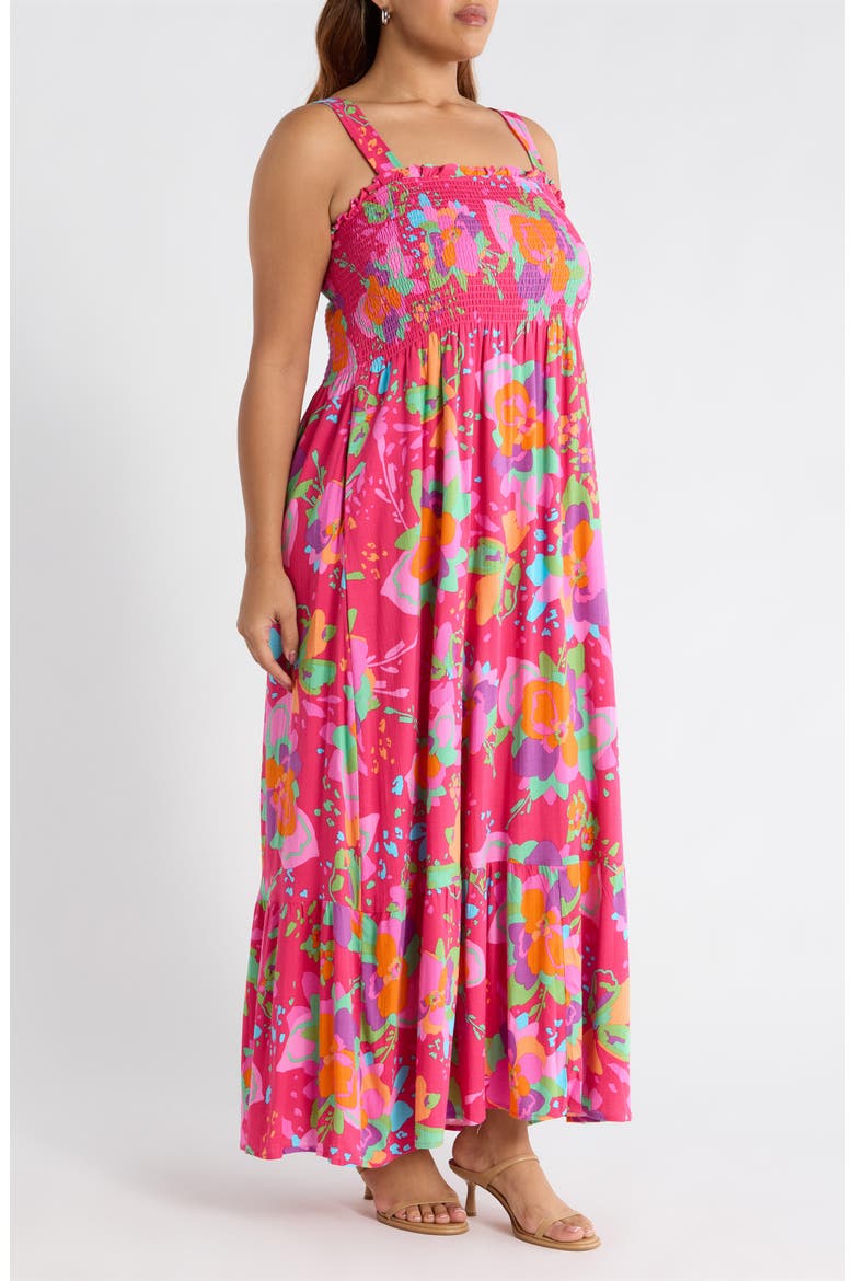 Himera Floral Kells Smocked Maxi Sundress, Alternate, color, FUCHSIA-MULTI