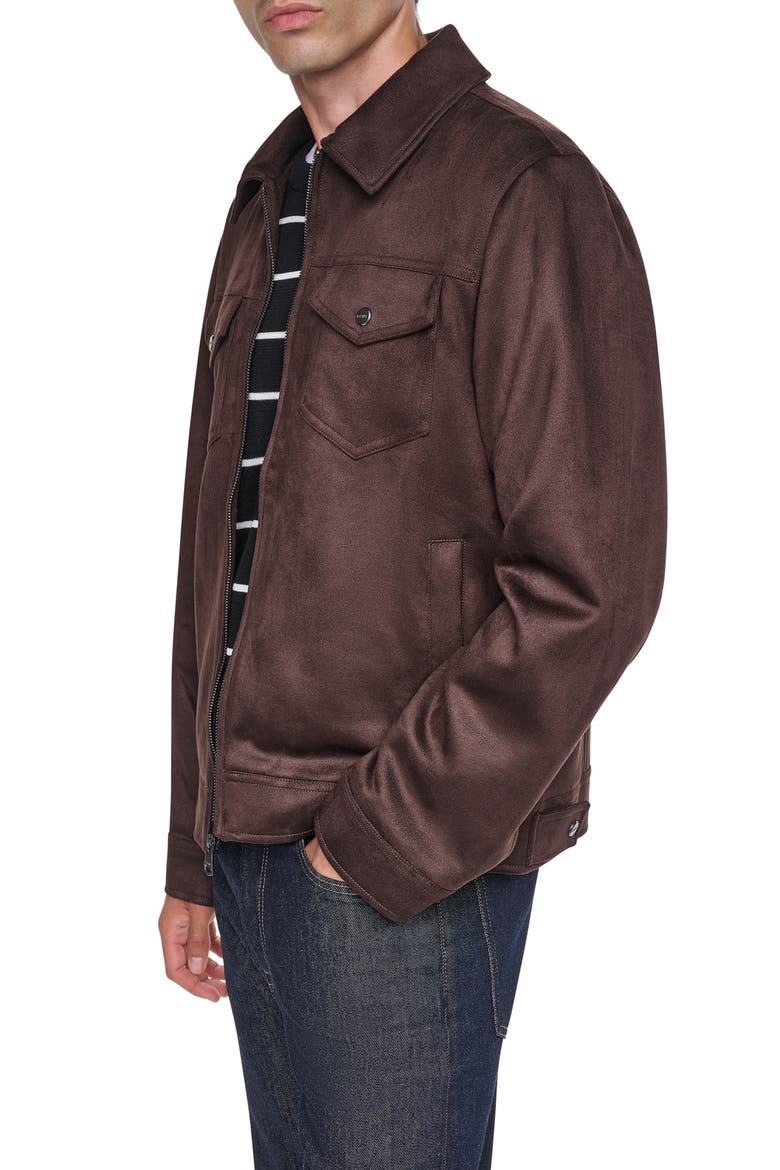 Faux Suede Shirt Jacket, Alternate, color, BROWN