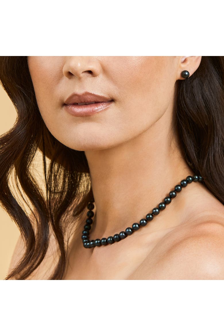 7.0-7.5mm Japanese Akoya Black Pearl Necklace - AA+ Quality, Alternate, color, Yellow Gold Clasp