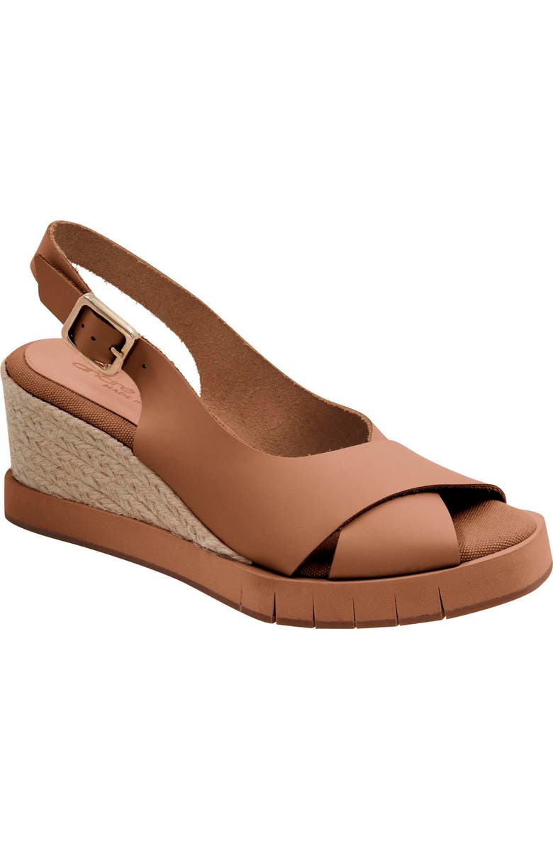 André Assous Foxa Sole Motion Slingback Wedge Sandal, Main, color, Camel