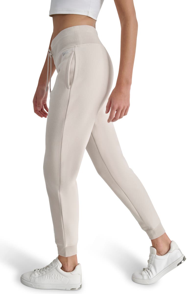DKNY Rhinestone Logo Cuffed Fleece Joggers, Alternate, color, Oat