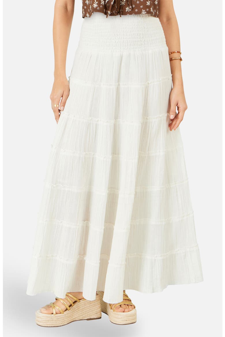 Double Cotton Tiered Boho Maxi Skirt, Main, color, White