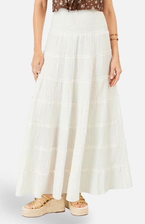 Double Cotton Tiered Boho Maxi Skirt