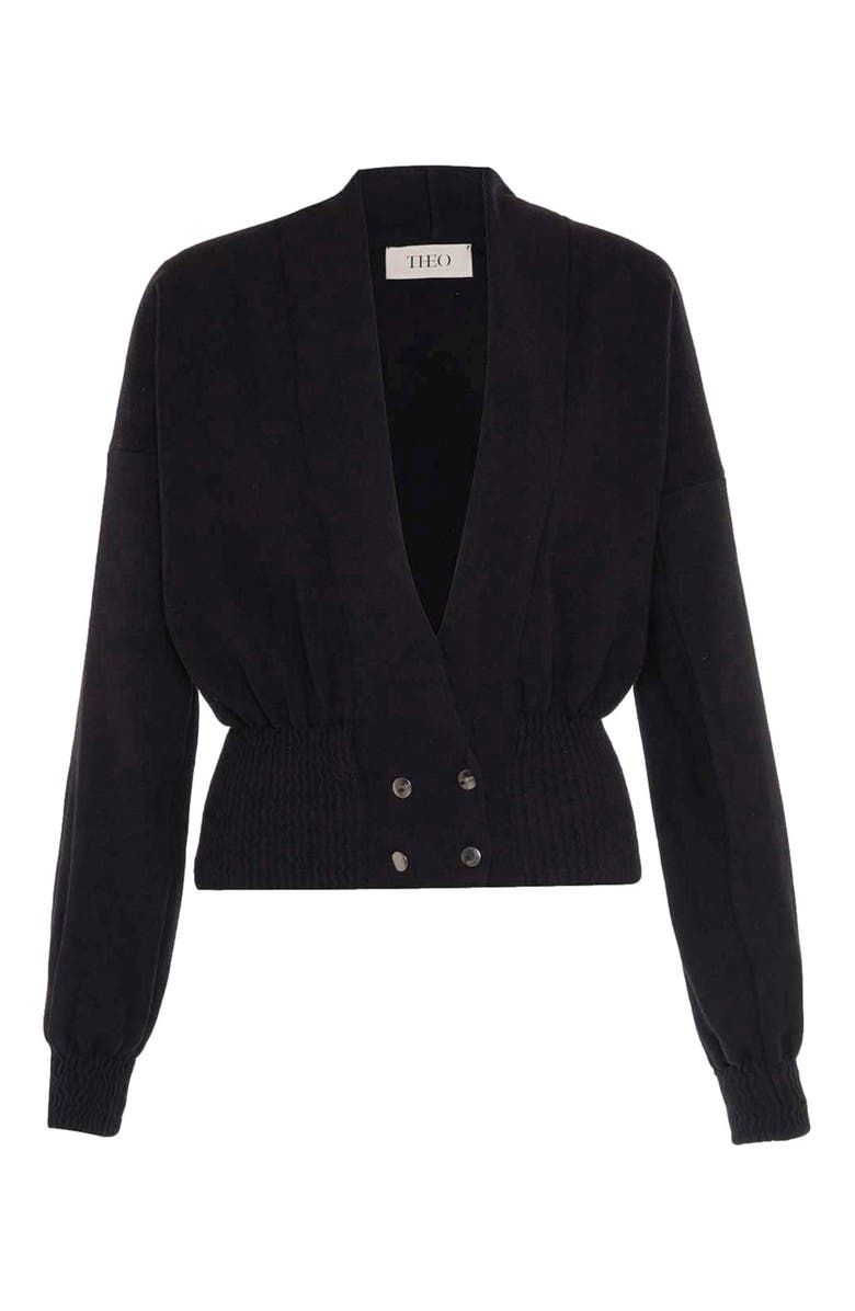 THEO The Label Nomia Ribbed Waist Cardigan, Alternate, color, Black