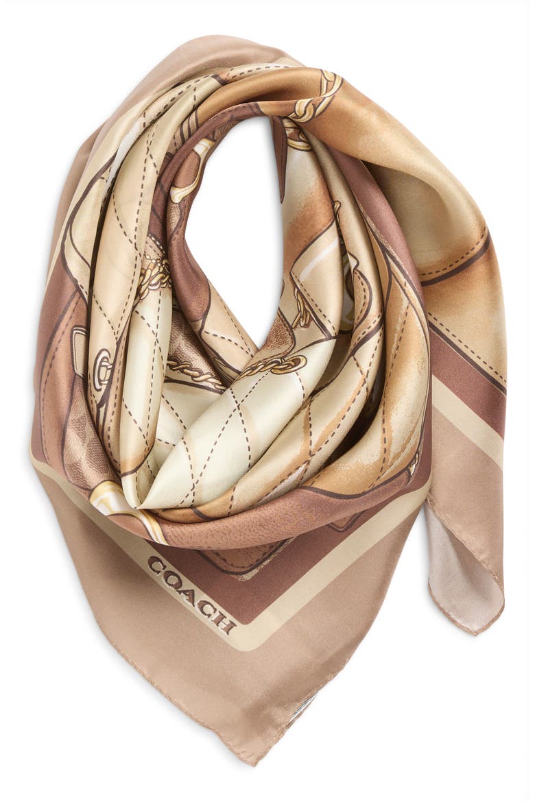 Stacked Tabby Print Silk Square Scarf, Alternate, color, TAN