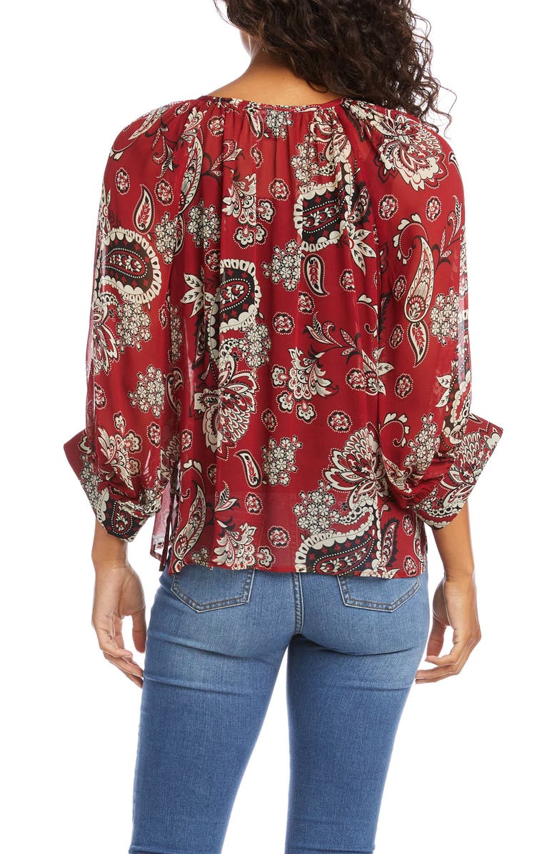 Karen Kane Blouson Sleeve Paisley Peasant Top, Alternate, color,