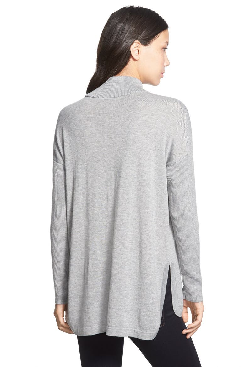 Ribbed Sleeve Mock Neck Sweater, Alternate, color, STEEL HEATHER