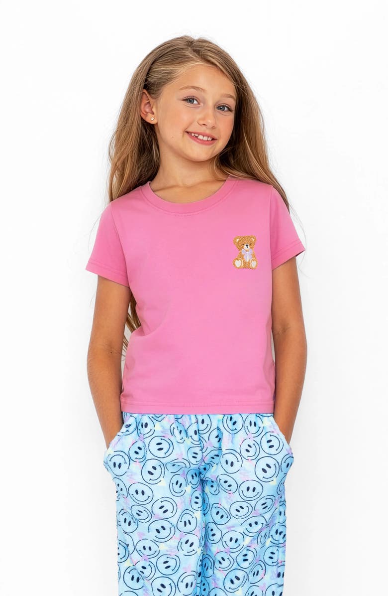 Preppy Goose Teddy Embroidery Short Sleeve Tee, Alternate, color, Fuschia