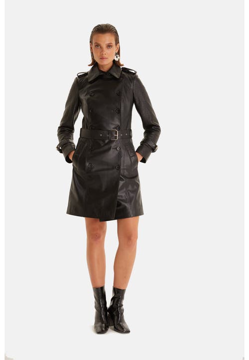 Furniq Uk Greenwich Leather Trench Coat In Black