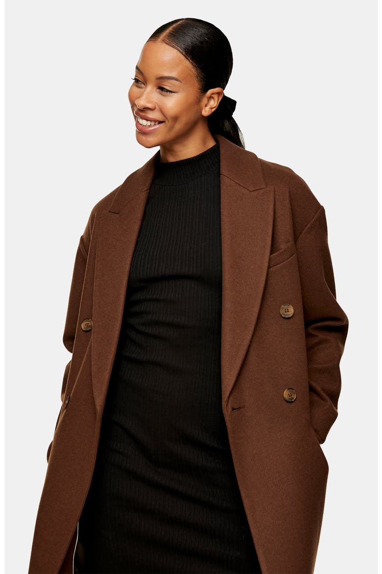 Brooke Double Breasted Long Coat, Alternate, color, DARK BROWN