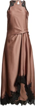 【海外限定】REISSドレス☆Anais Satin Drape Lace-Trim Midi Dr Reiss Satin Drape Lace-Trim Dress in Navy | REISS