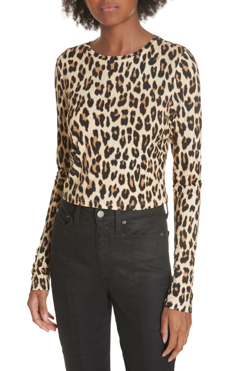 Alice + Olivia Delaina Leopard Print Crop Top, Main, color, Textured Leopard