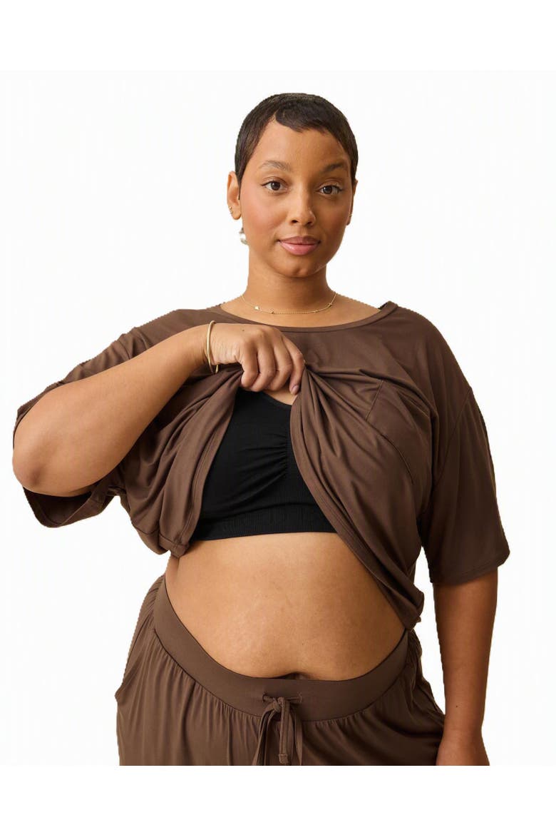 Aria Casual Cropped Short Sleeve Top, Alternate, color, Chocolate