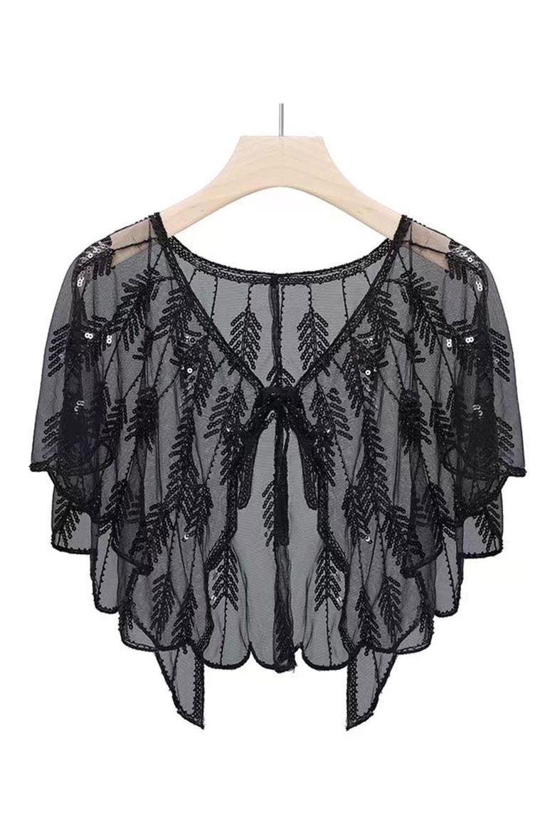 Sequin Embellished Scalloped Cape, Main, color, BLACK