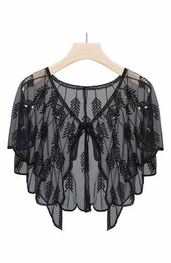 SAACHI Sequin Embellished Scalloped Cape