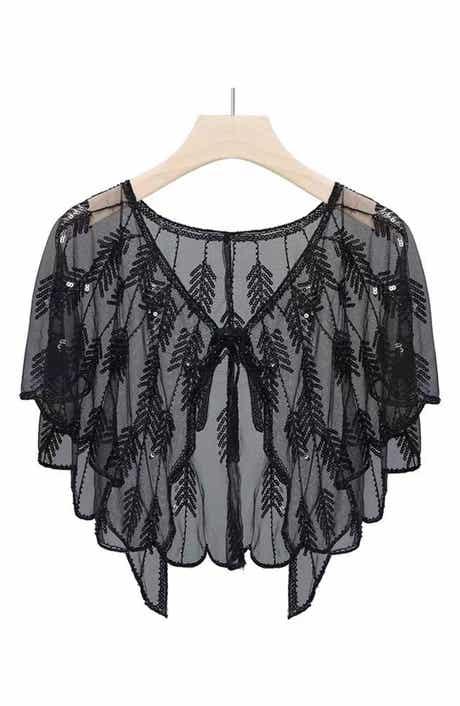 SAACHI Sequin Embellished Scalloped Cape